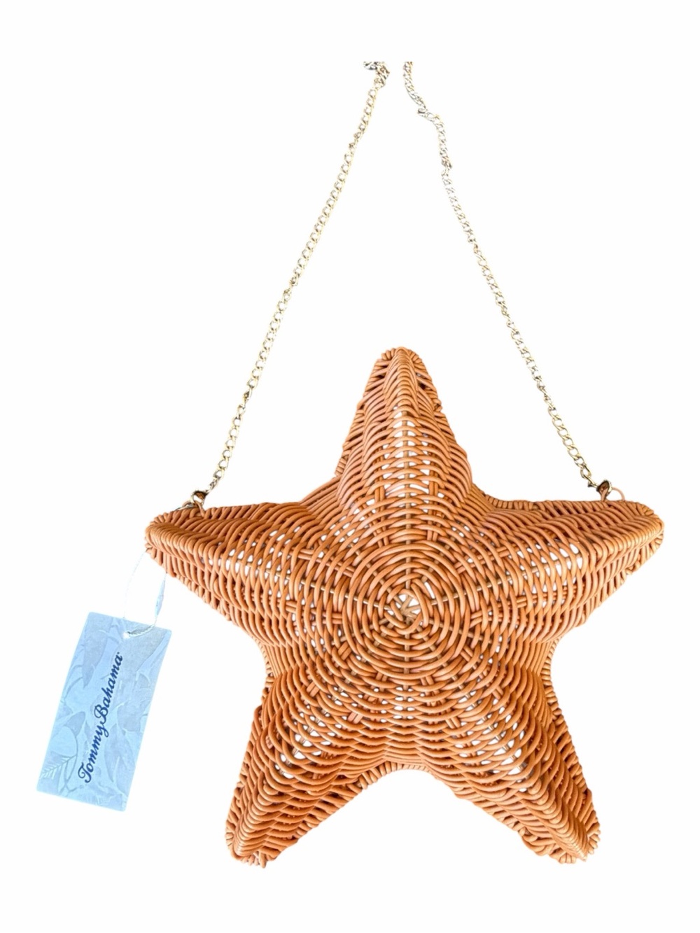 TOMMY BAHAMA Tan STARFISH Clutch Bag Natural Woven Gold Chain Strap NWT - Picture 2 of 9